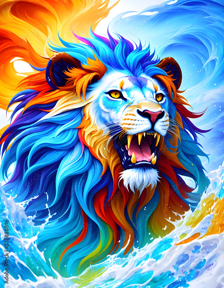 Lion's Fury: A Stunning Generative AI Splash Art Illustration of a Colorful and Mighty Beast