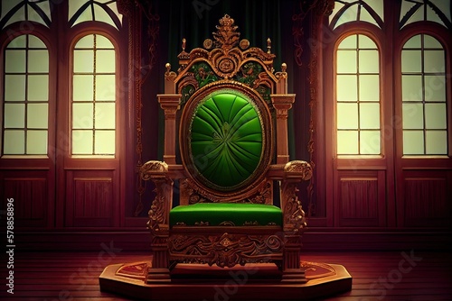 An Empty Throne in a Royal Castle - A Mystical Tale of Golden Ornaments and a Shining Window: Generative AI