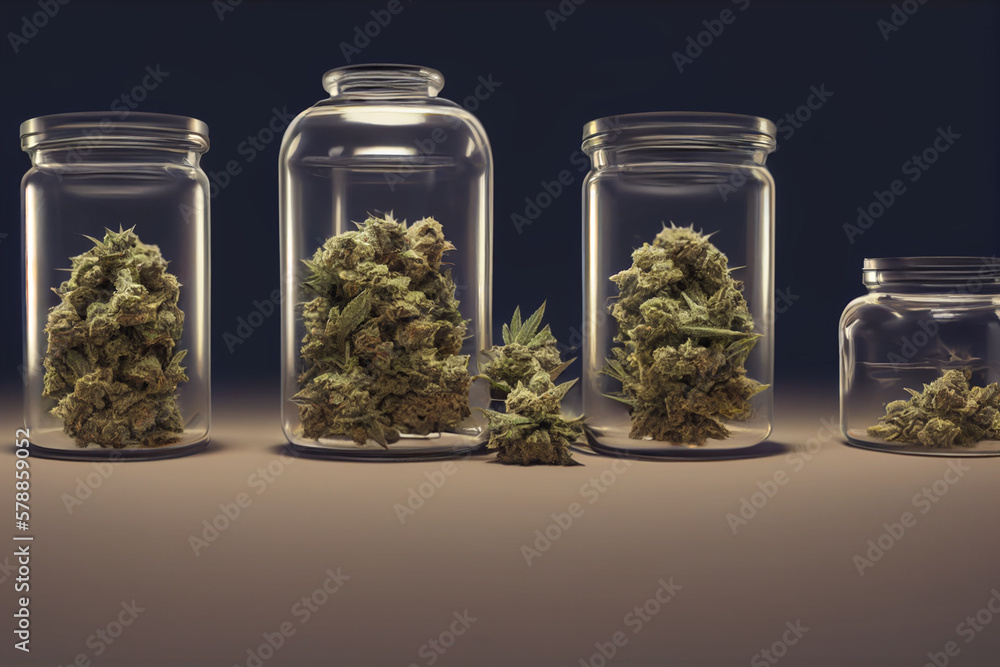 glass jars with the cannabis Generative ai glass jars with the cannabis Generative ai