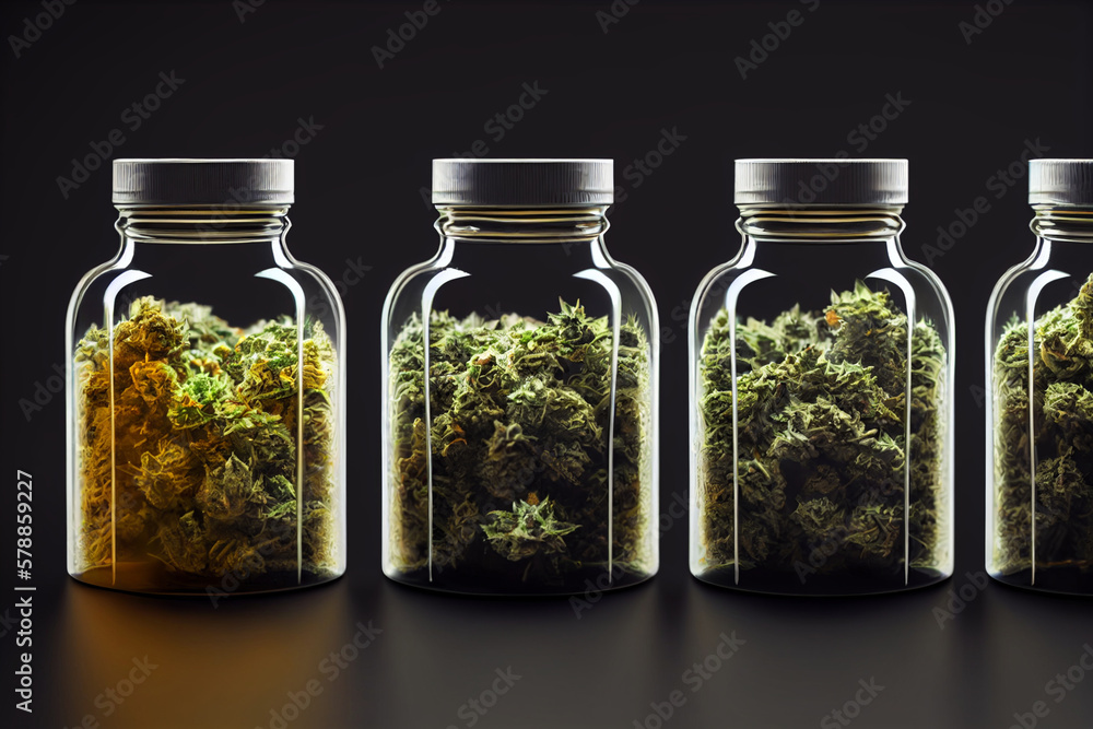 glass jars with the cannabis Generative ai glass jars with the cannabis Generative ai