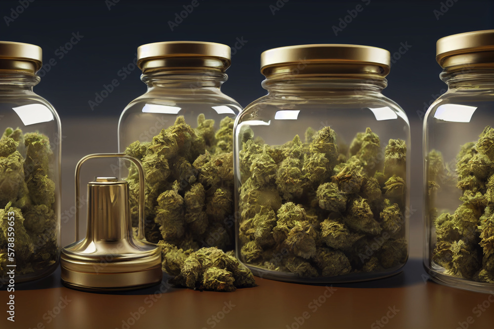 jars of cannabis are filled with a plant Generative ai jars of cannabis are filled with a plant Generative ai