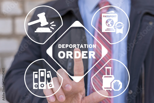 Canvas-taulu Man using virtual touchscreen presses inscription: DEPORTATION ORDER
