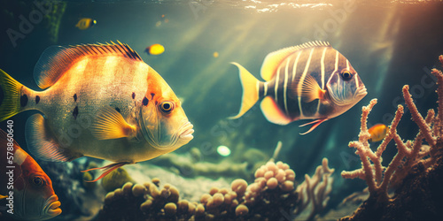 Colorful fishes in water and sunlight, Generative AI © Nebula Cordata