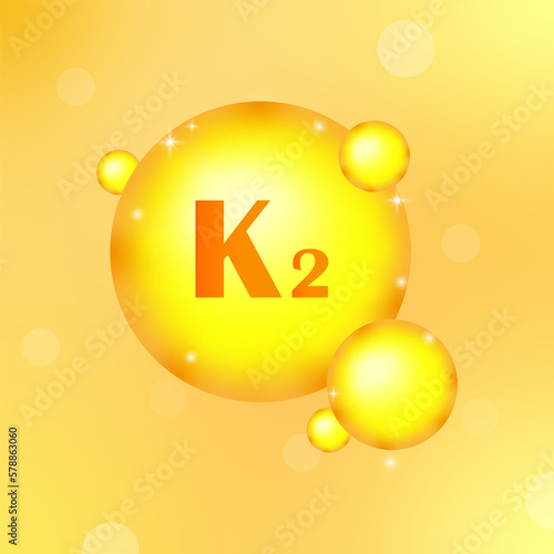 yellow round vitamin k2. Skin care concept. Medical health care science concept. Vector illustration.