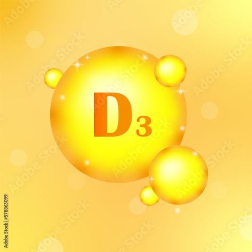 yellow round vitamin d3. Skin care concept. Medical health care science concept. Vector illustration.