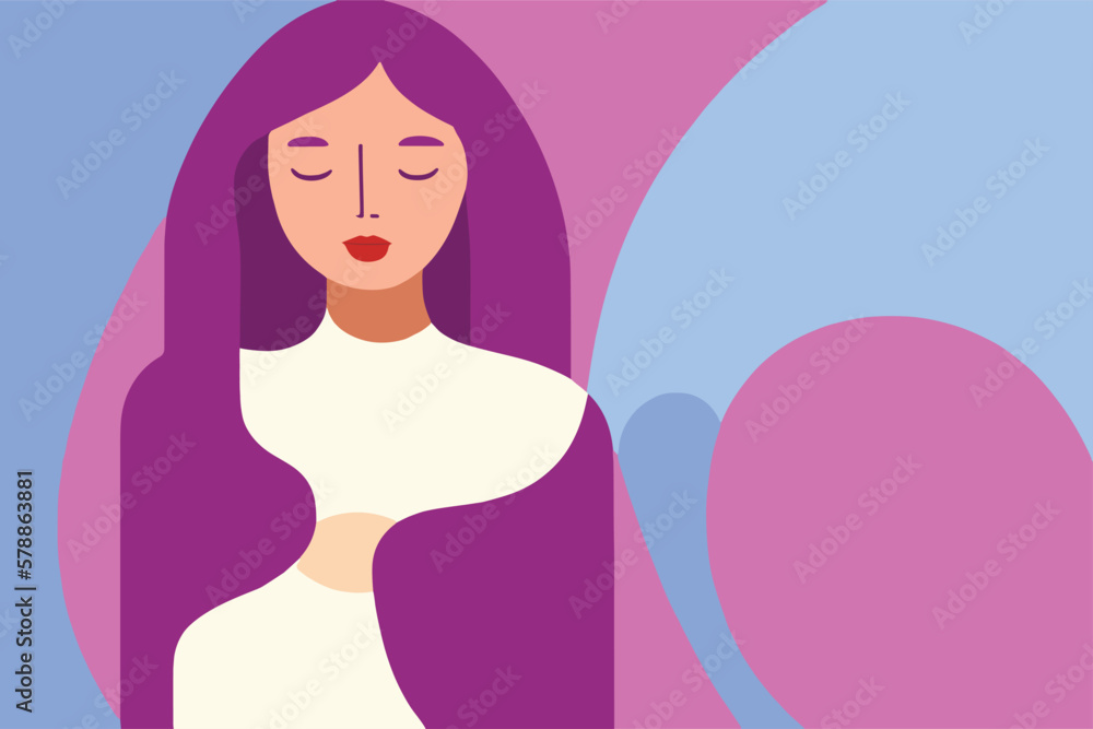 stylized woman portrait, long hair, closed eyes, romantic, inspirational, pastel colors, flat design, minimalist, abstract background stylized woman portrait, long hair, closed eyes, romantic, inspirational, pastel colors, flat design, minimalist, abstract background