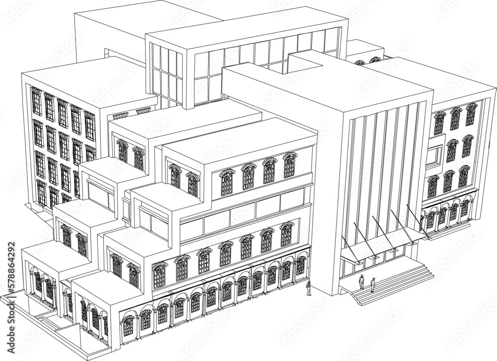 sketch vector illustration of a classic retro building in the middle of the city
