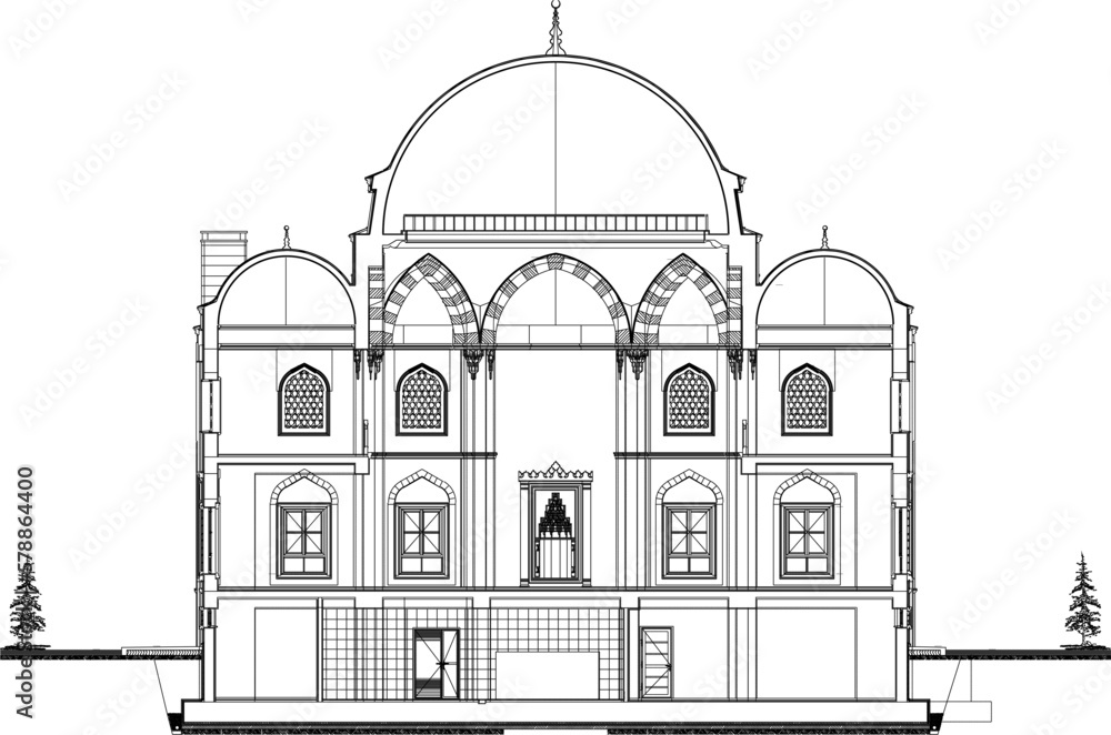 sketch vector illustration section of the holy mosque of muslims a place of prayer