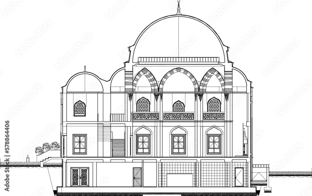 sketch vector illustration section of the holy mosque of muslims a place of prayer