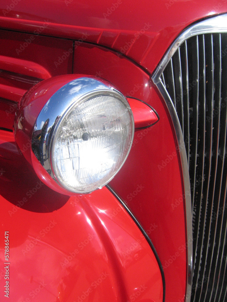 Headlight, partial grill of classic car