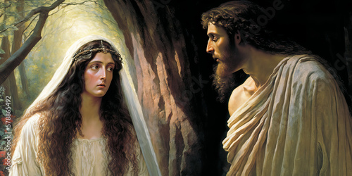 Mary Magdalene's Encounter with the Resurrected Jesus Depicted in Artwork Genera Fototapet