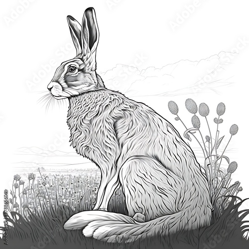 Black and white illustration of animals. Coloring book. Coloring pages. Created with Generative AI technology.