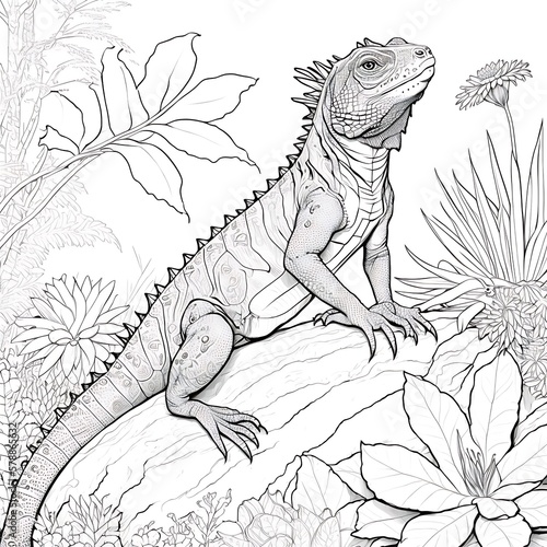 Black and white illustration of animals. Coloring book. Coloring pages. Created with Generative AI technology.