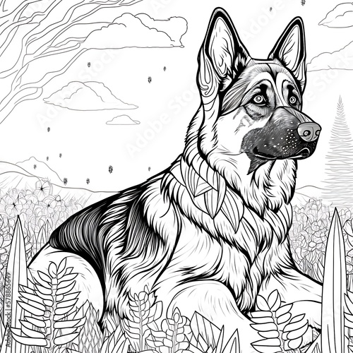 Black and white illustration of animals. Coloring book. Coloring pages. Created with Generative AI technology.