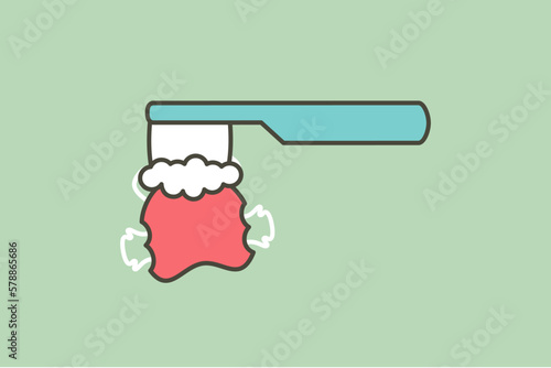 Cleaning orthodontics teeth retainer or dental brace bracket by toothbrush and toothpaste - tooth cartoon vector flat style
