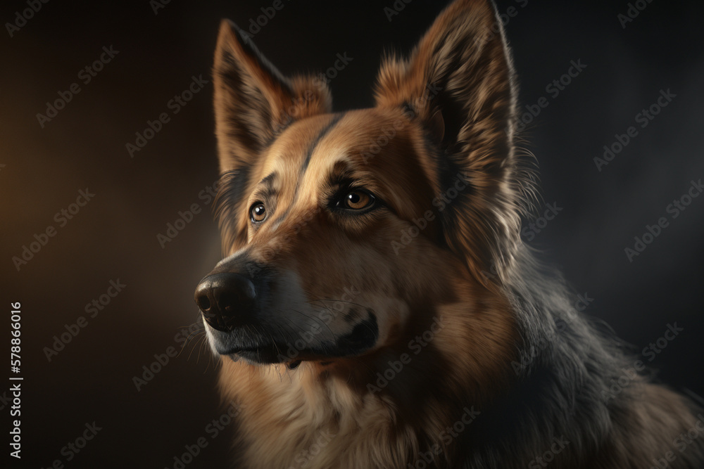 close-up muzzle of a shepherd dog, ai