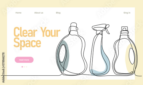 Home cleaning service landing page design concept, illustration of janitors with cleaning tools. Vector illustration