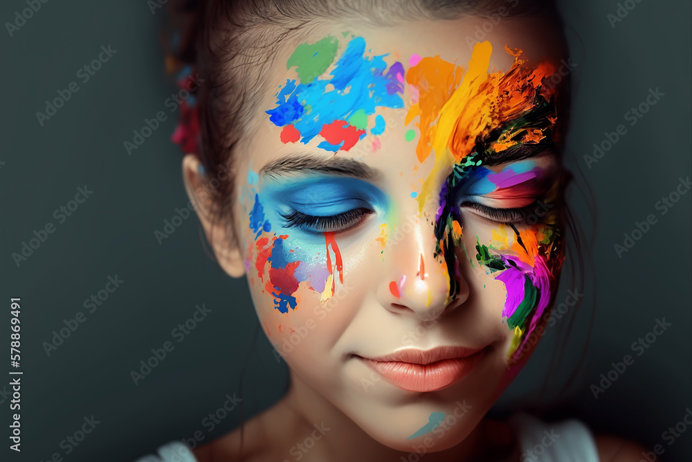 jovem menina com maquiagem colorida profissional 