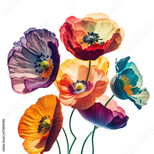 isolated orange poppy flowers, spring, illustration, transparent background, png, generative ai