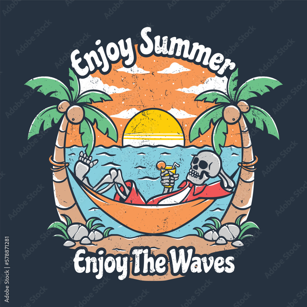 Naklejka premium summer skull on beach vector illustration