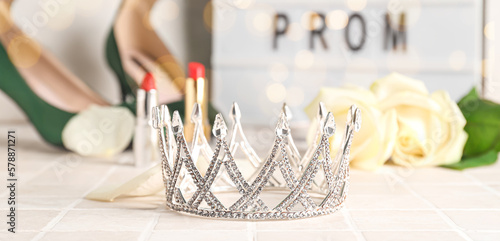 Beautiful tiara on light background. Prom concept photo