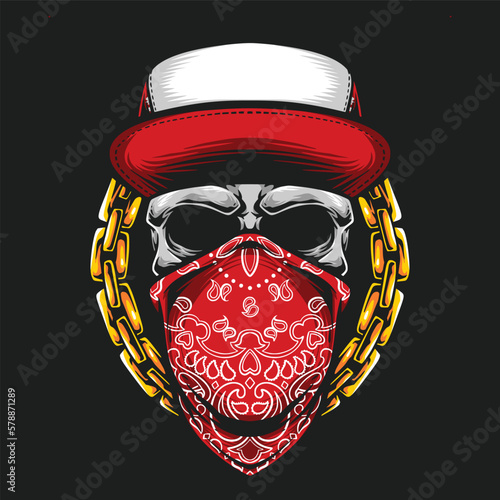 skull with red bandana and gold chain vector