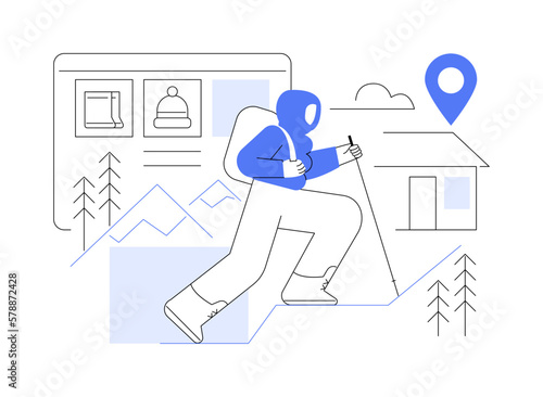 Winter hiking abstract concept vector illustration.