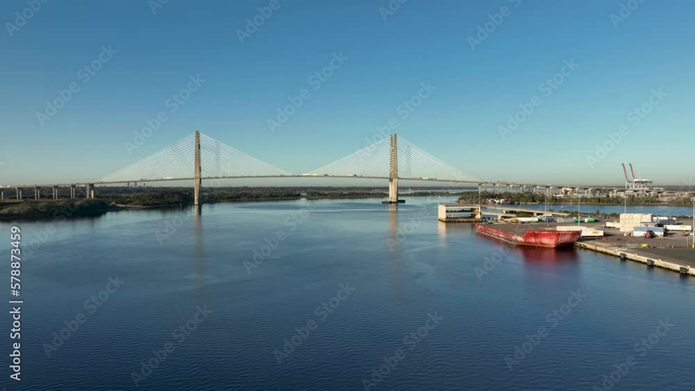 Aerial view of the Dames Point Bridge in Jacksonville, Florida. Aerial view of the Dames Point Bridge in Jacksonville, Florida.