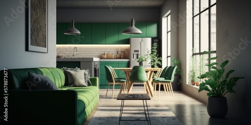 Modern Apartment Illustration With Big Windows and Natural Light photo