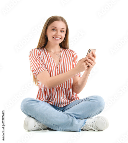 Beautiful girl using mobile...