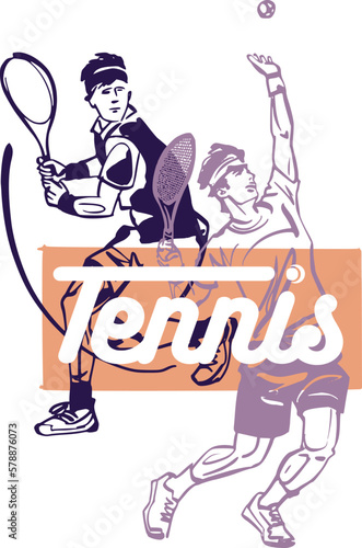 vector sketch of the tennis player with racket and tennis ball