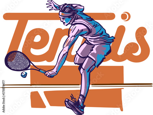 vector sketch of the tennis player with racket and tennis ball