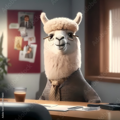 Alpaca Using A Business Suit at Office