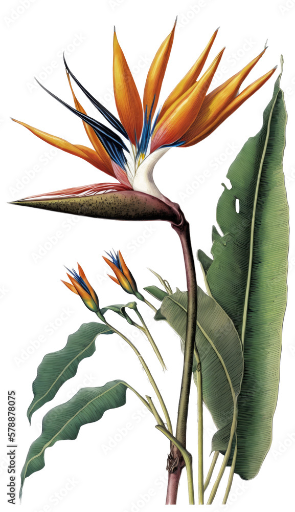 Obraz premium isolated bird of paradise flower photo, spring, illustration, transparent background, png, horizontal, vertical, generative ai