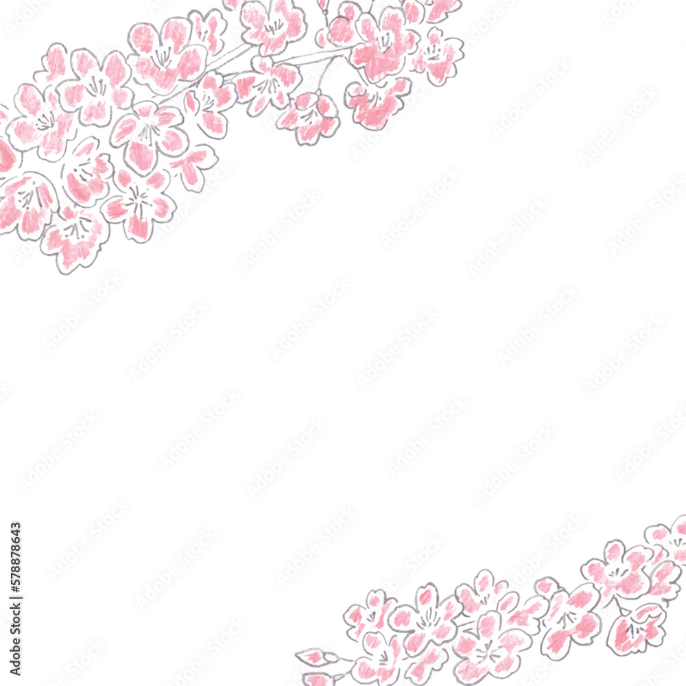 手書きの桜花びらイラスト。色鉛筆タッチのベクター桜イラスト。Hand drawn cherry blossom petal illustration. Vector cherry blossom illustration with colored pencil touch.