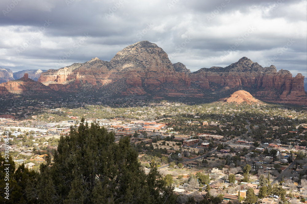 View of Sedona, Arizona, as seen from on top of a cliff.