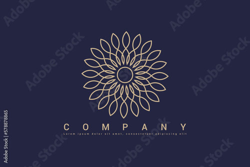 Tree shape sunflower vector logos. Nature trees vector illustration logo design, gold leaf shape ornament