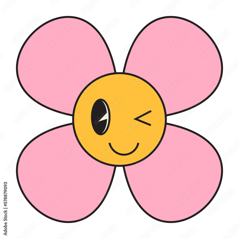 Groovy flower cartoon characters. Funny happy daisy with eyes and smile. Groovy flower cartoon characters. Funny happy daisy with eyes and smile.