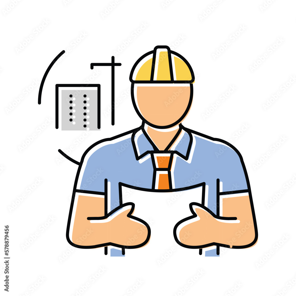 building superintendent repair worker color icon vector illustration