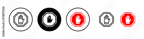 Stop icon vector illustration. stop road sign. hand stop sign and symbol. Do not enter stop red sign with hand