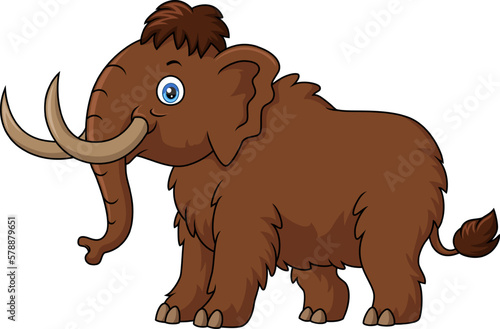 Cute mammoth cartoon on white background