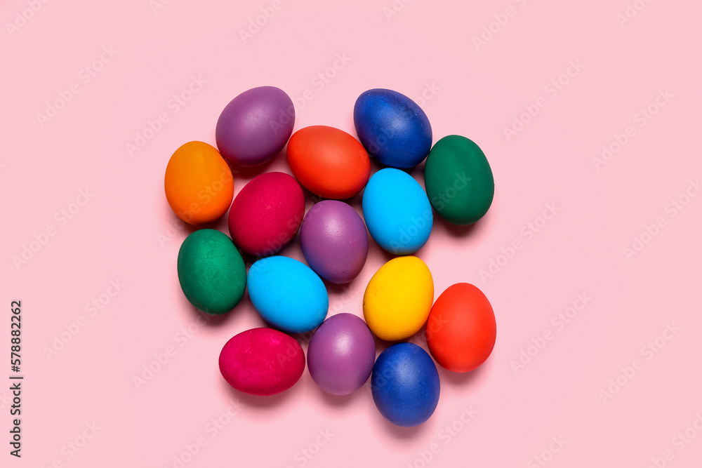 Colorful Easter eggs on pink background Colorful Easter eggs on pink background