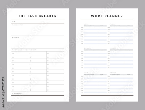 The task breaker and work planner. Business organizer page. Paper sheet. Realistic vector illustration. 