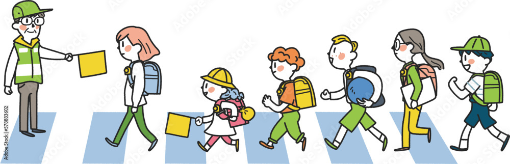 交通指導ボランティア見守りの元、元気に登下校する小学生たち イラスト素材
交通指導ボランティア見守りの元、元気に登下校する小学生たち イラスト素材