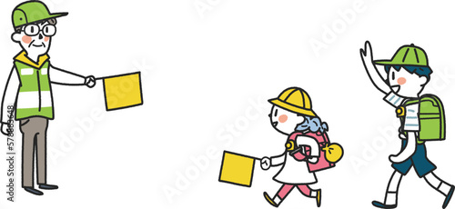 通学路の信号のある横断歩道の様子　イラスト素材	
