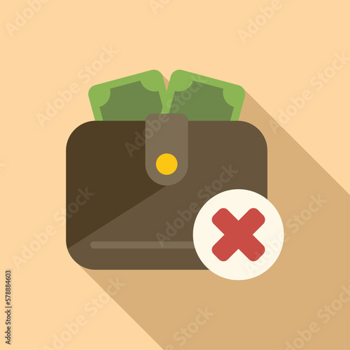 Failed wallet icon flat vector. Error card. Phone debit