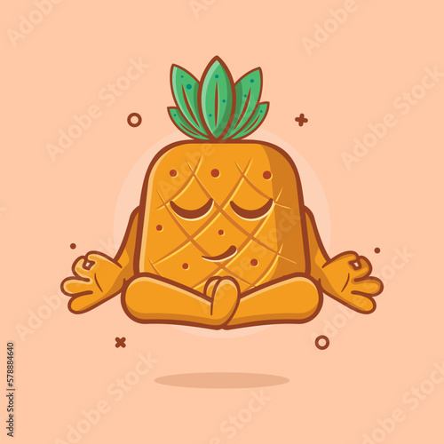 calm pineapple fruit character  with yoga meditation pose isolated cartoon in flat style design