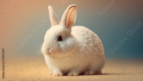 White rabbit on pastel background. Easter bunny spring wallpaper. Adorable, cuddly animal.