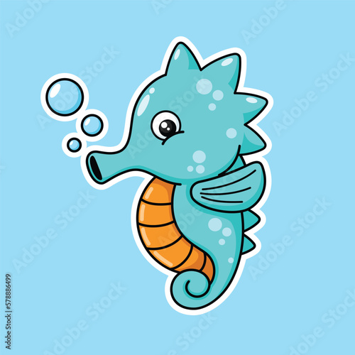 Cute Seahorse Cartoon Character Premium Vector Graphics In Stickers Style