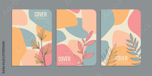 set of book cover designs with hand drawn floral decorations. abstract retro botanical background. size A4 For notebooks, invitation, diary, planners, brochures, books, catalogs
